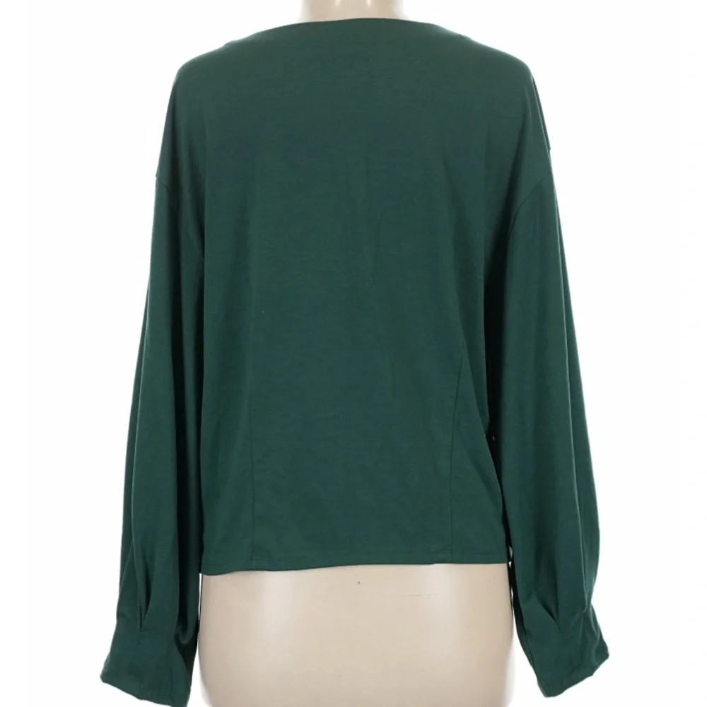 Prologue Forest Green Jersey knit Long Sleeve Crewneck blouse basic minimalist - Picture 3 of 13